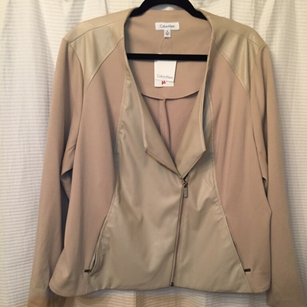 Calvin Klein Faux Leather/Fabric 1X Womens Jacket